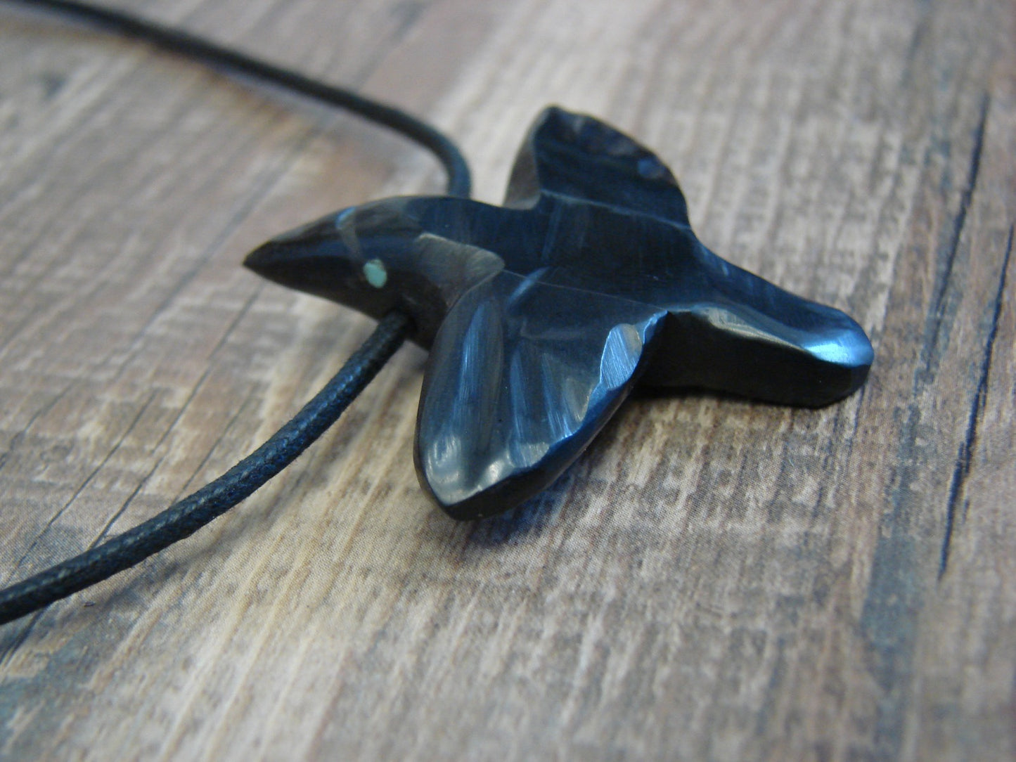 Hand Carved Adjustable Jet Raven Fetish Necklace by Matt Mitchell