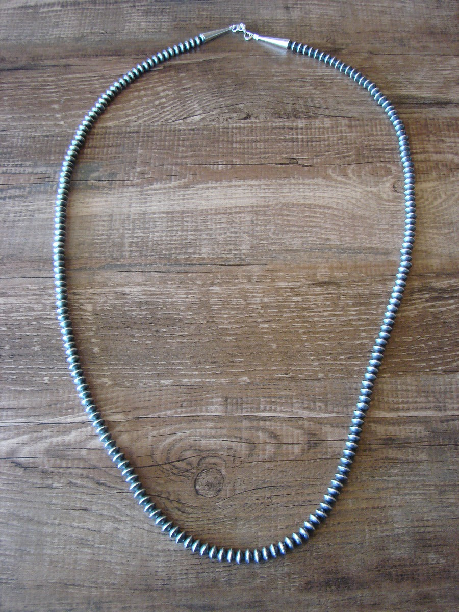 Native American Navajo Pearl Sterling Silver Saucer Bead 30" Necklace - Jake