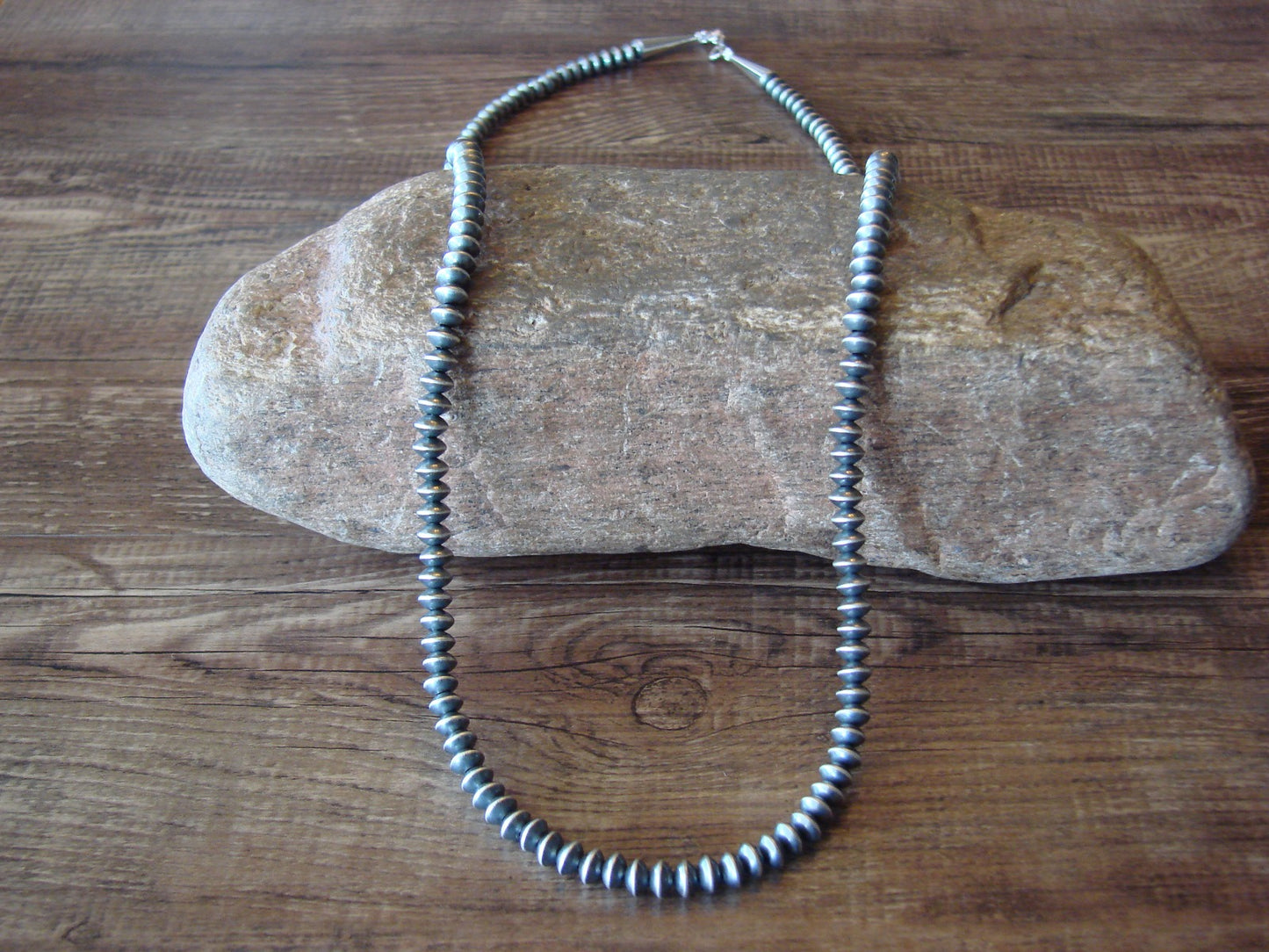 Native American Navajo Pearl Sterling Silver Saucer Bead 30" Necklace - Jake