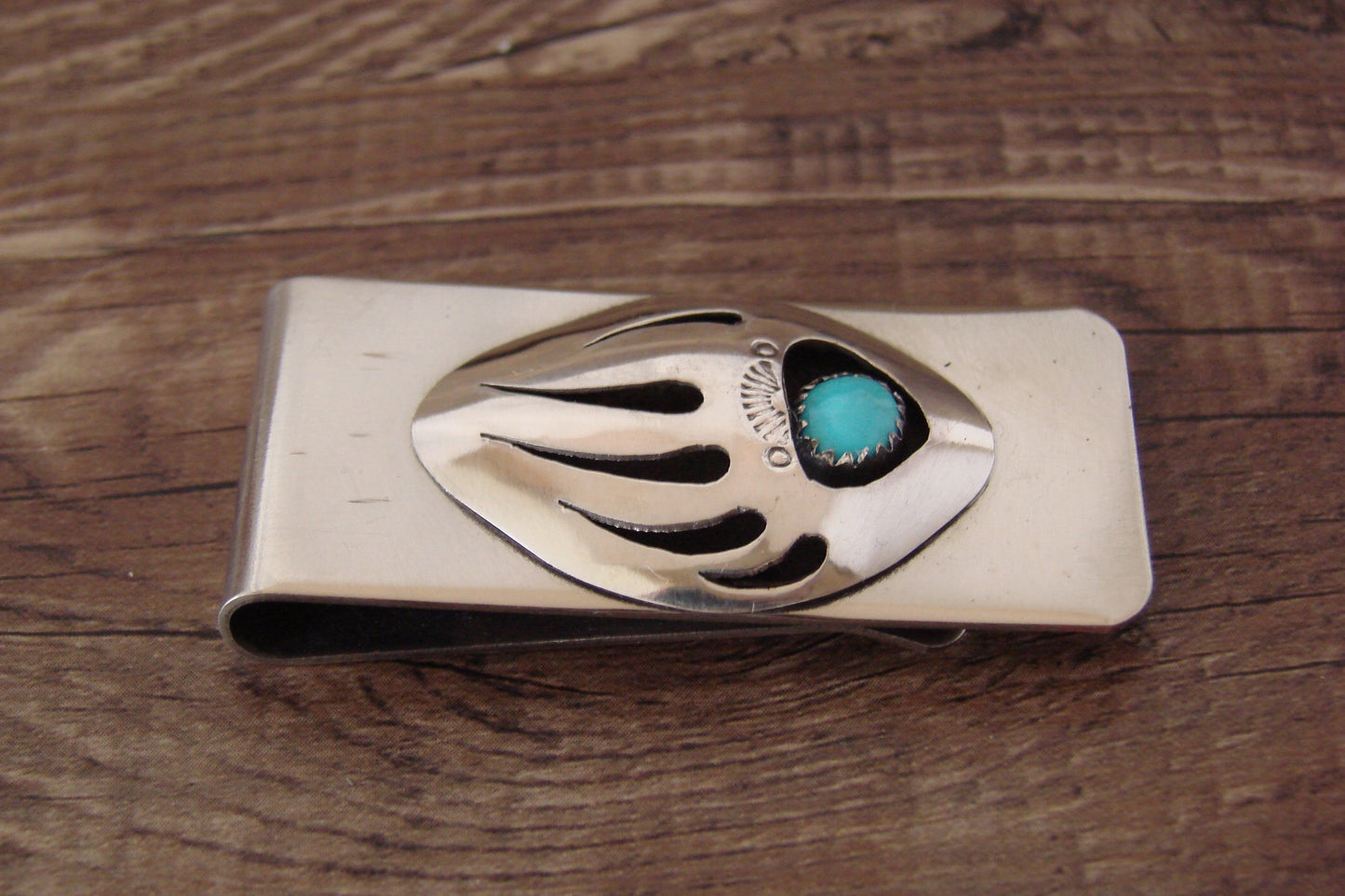 Navajo Indian Sterling Silver & Turquoise Bear Paw Money Clip