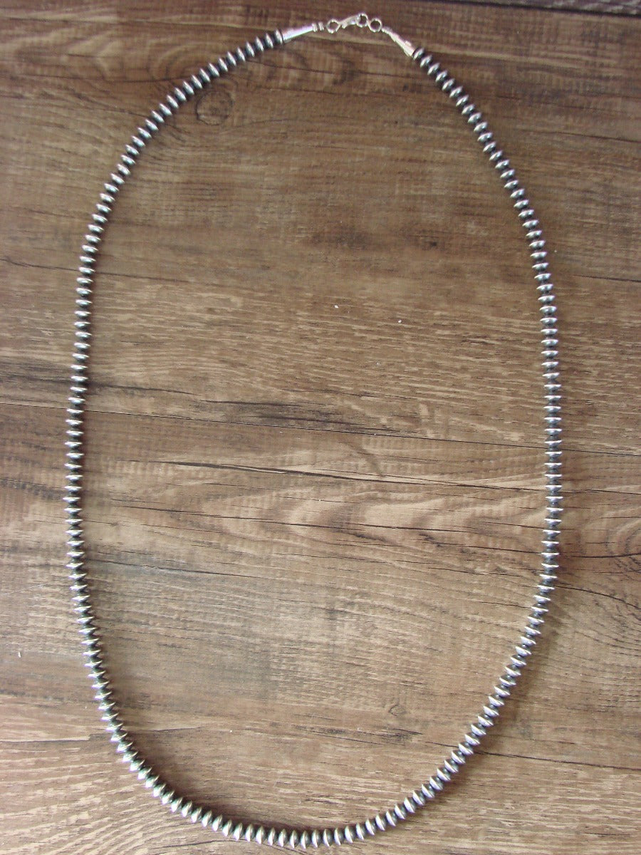 Native American Navajo Pearl Sterling Silver Saucer Bead 28" Necklace - Doreen Jake