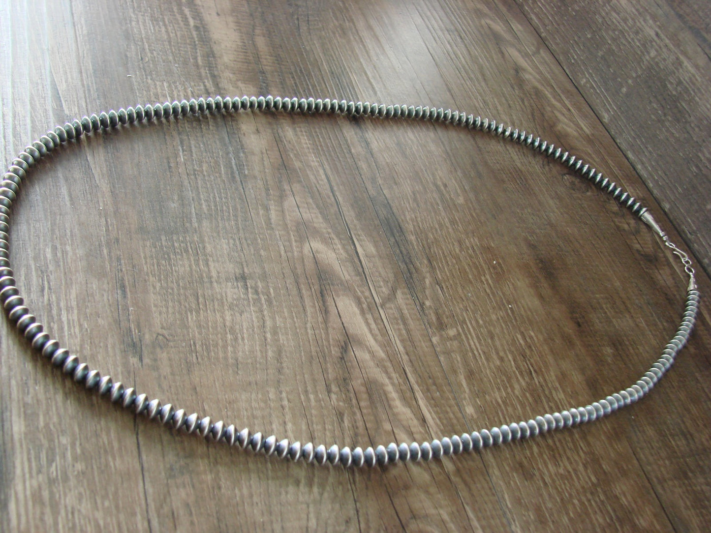 Native American Navajo Pearl Sterling Silver Saucer Bead 28" Necklace - Doreen Jake