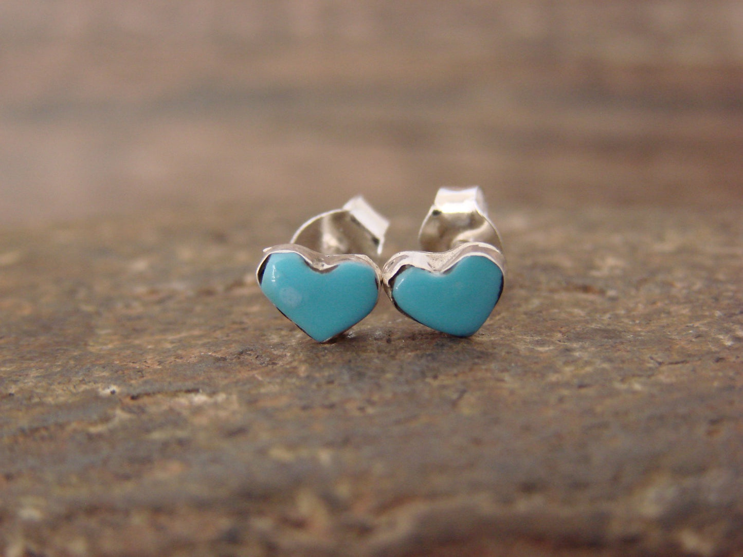 Native American Sterling Silver Turquoise Heart Post Earrings - Neha