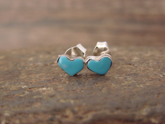 Native American Sterling Silver Turquoise Heart Post Earrings - Neha