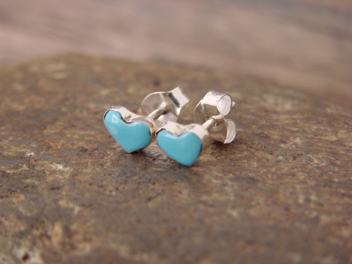 Native American Sterling Silver Turquoise Heart Post Earrings - Neha