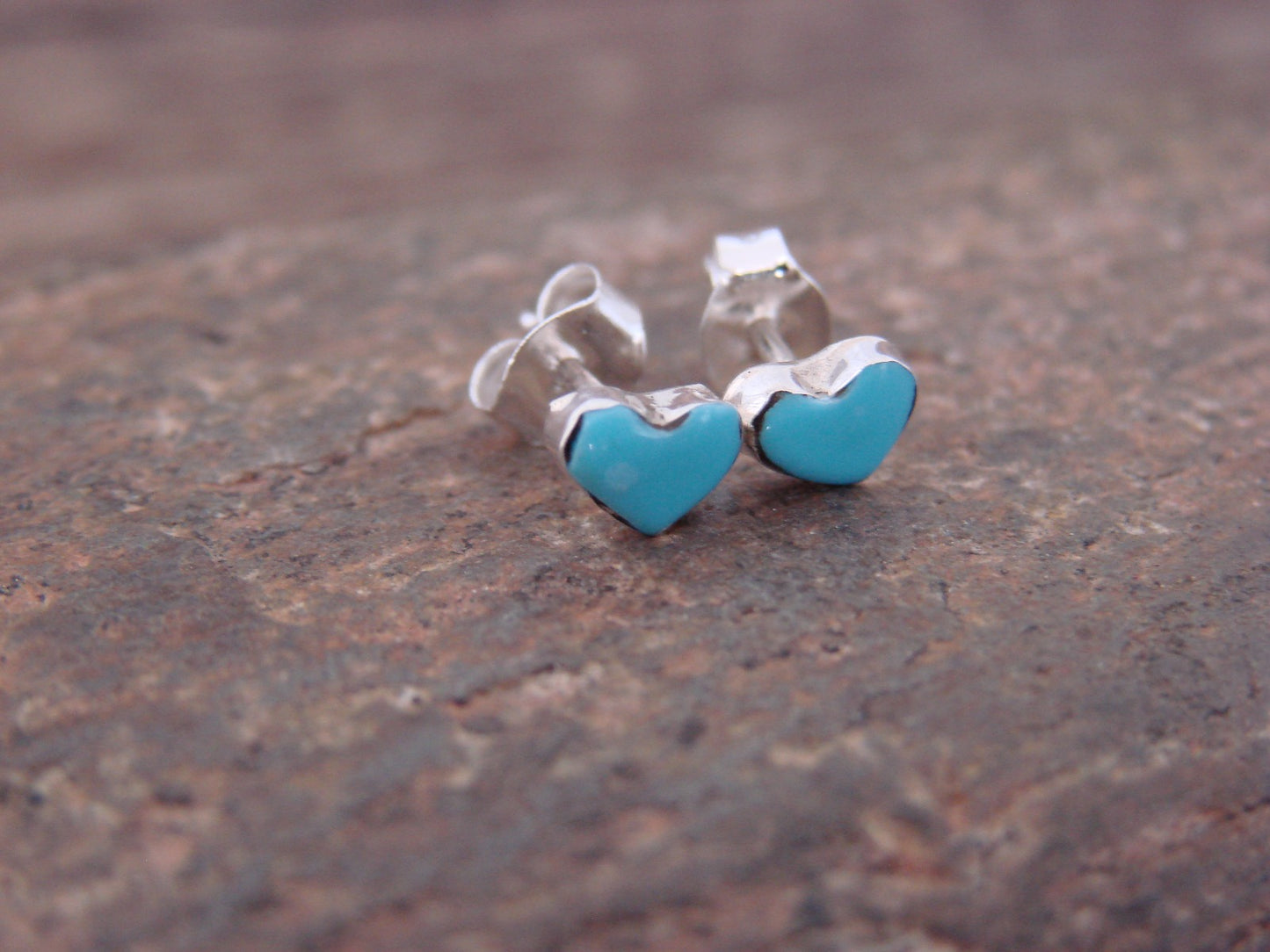 Native American Sterling Silver Turquoise Heart Post Earrings - Neha