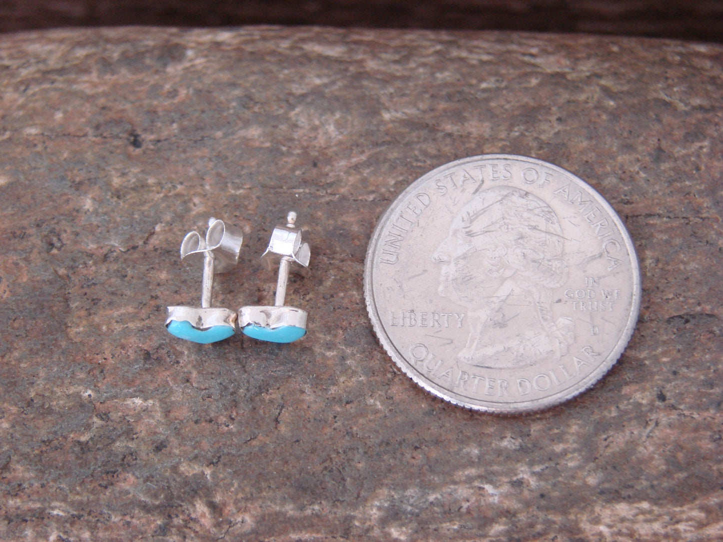 Native American Sterling Silver Turquoise Heart Post Earrings - Neha