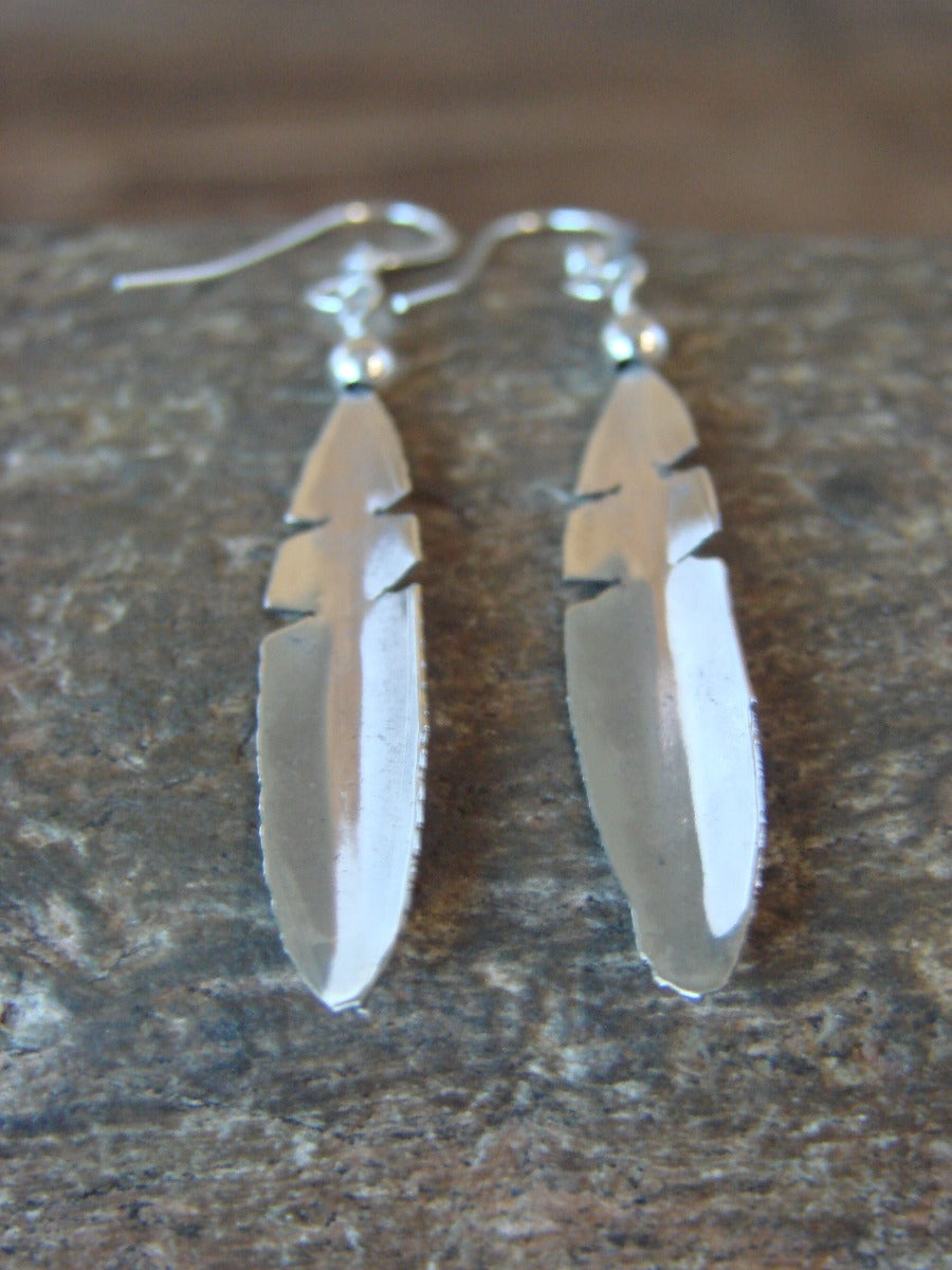 Native American Navajo Indian Sterling Silver Feather Dangle Earrings by Arviso