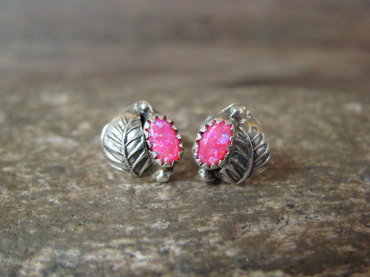 Navajo Sterling Silver & Pink Opal Feather Post Earrings by Joe