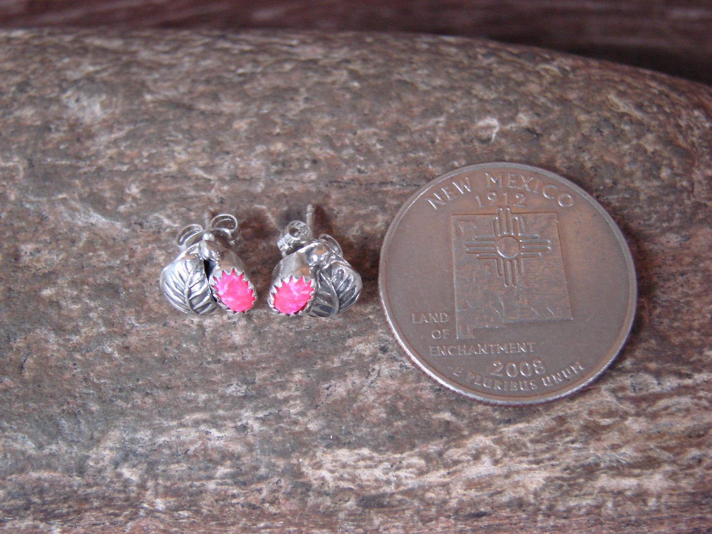 Navajo Sterling Silver & Pink Opal Feather Post Earrings by Joe
