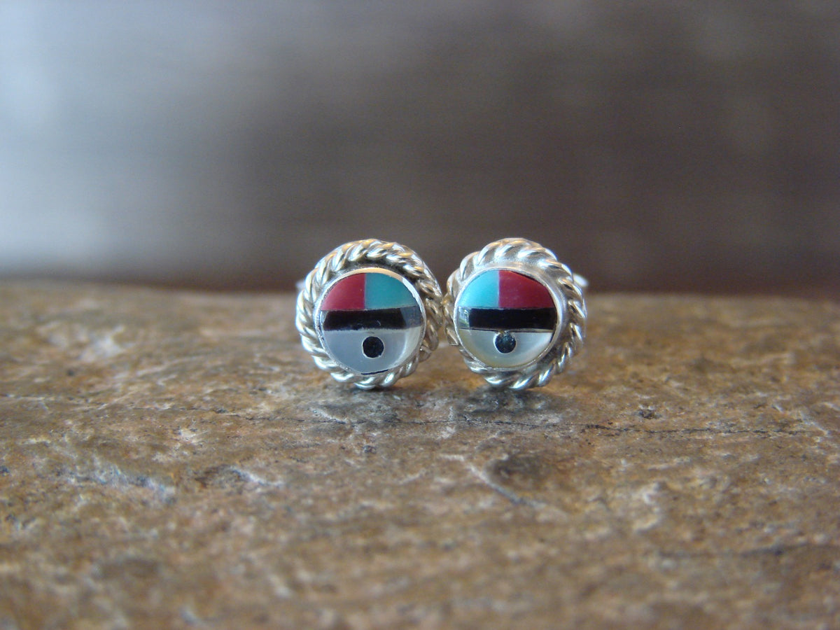 Native American Indian Turquoise Sunface Inaly Post Earrings by Bowakaty