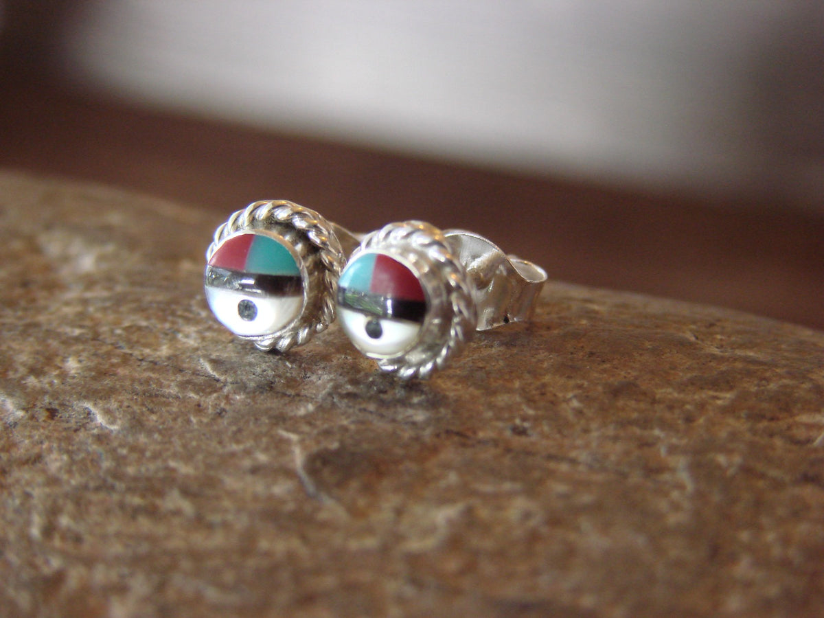Native American Indian Turquoise Sunface Inaly Post Earrings by Bowakaty