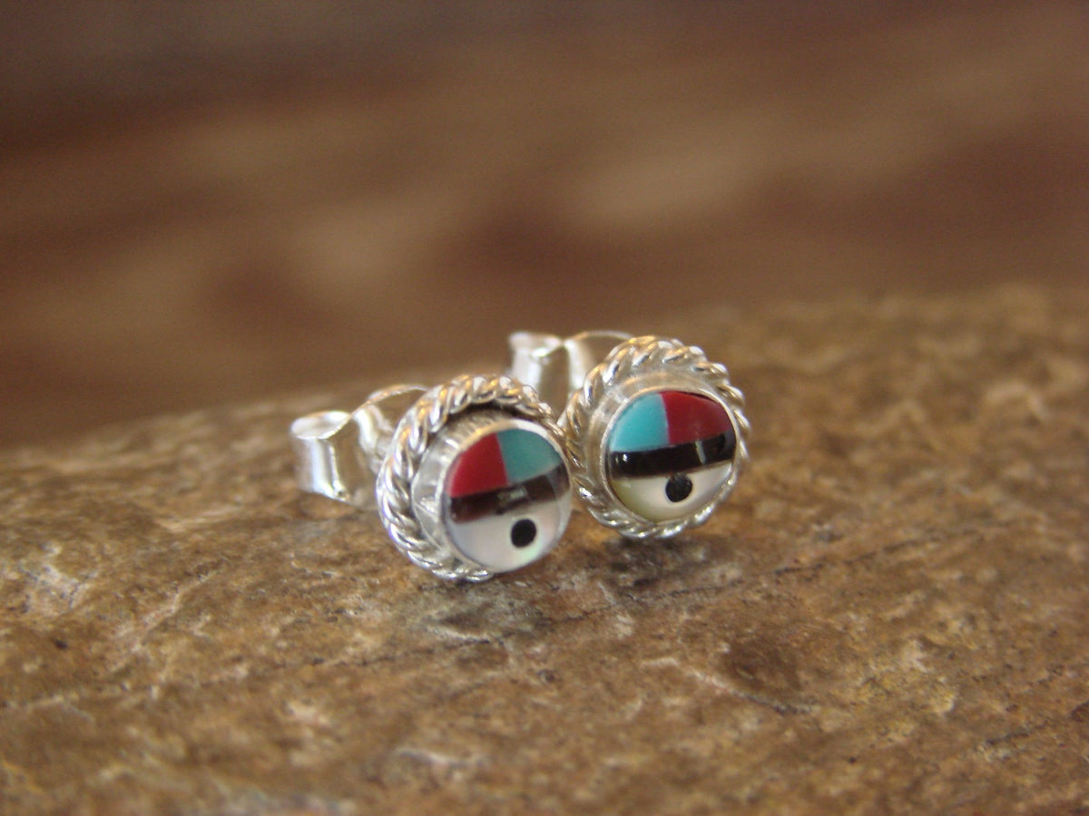 Native American Indian Turquoise Sunface Inaly Post Earrings by Bowakaty