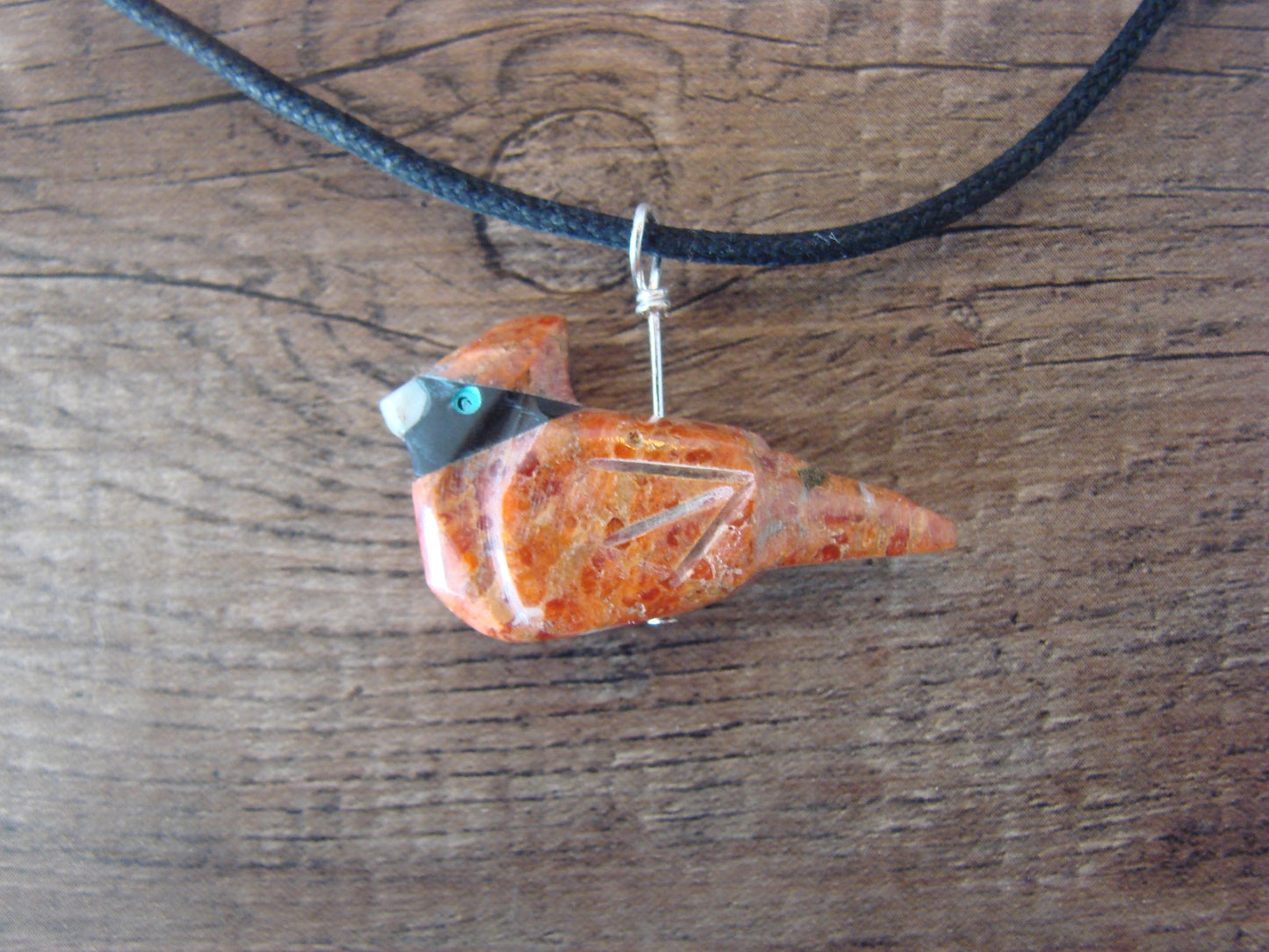 Hand Carved Apple Coral Cardinal Fetish Necklace by Matt Mitchell