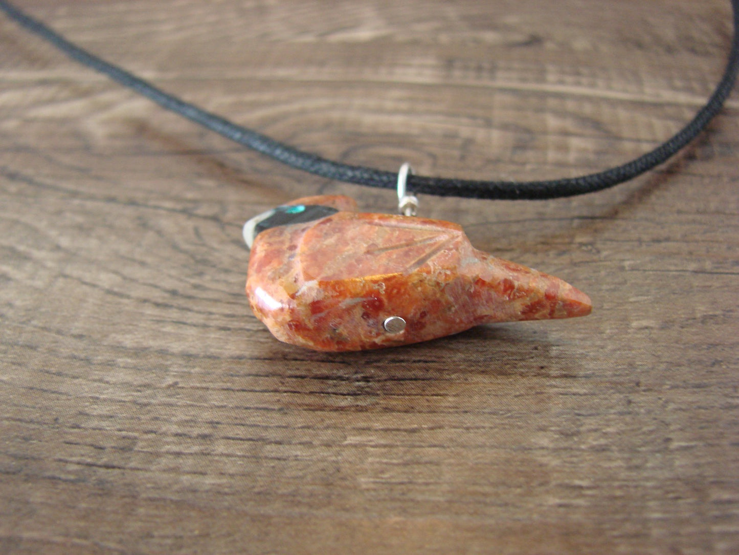 Hand Carved Apple Coral Cardinal Fetish Necklace by Matt Mitchell