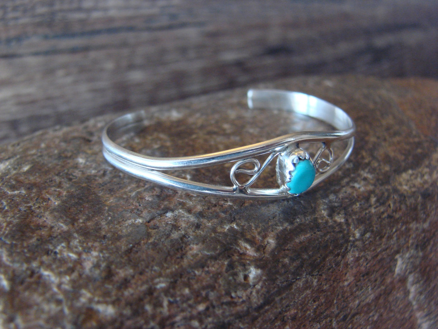SMALL Navajo Baby / Child Sterling Silver Turquoise Bracelet by Lincoln