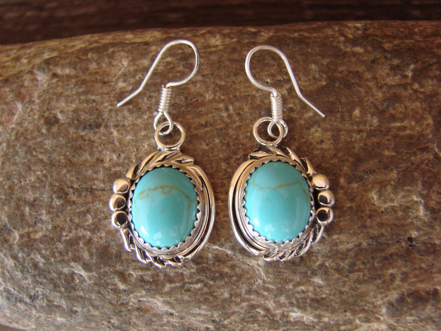Navajo Indian Sterling Silver & Turquoise Dangle Earrings by Delores Cadman