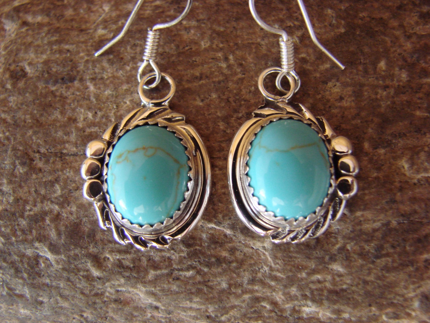 Navajo Indian Sterling Silver & Turquoise Dangle Earrings by Delores Cadman