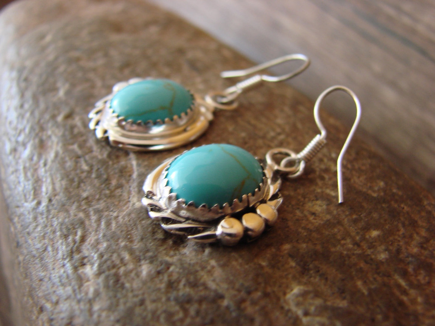 Navajo Indian Sterling Silver & Turquoise Dangle Earrings by Delores Cadman