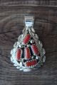 Navajo Indian Sterling Silver Coral Cluster Pendant! by Tina Jones