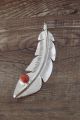Navajo Hand Stamped Silver Feather Coral Pin Pendant - Long