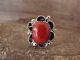 Navajo Indian Jewelry Nickel Silver Coral Ring Size 7 1/2- J. Cleveland