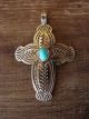 Navajoi Indian Sterling Silver Turquoise Cross Pendant by Arnold Blackgoat! Hand Stamped!