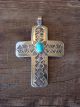 Navajoi Indian Sterling Silver Turquoise Cross Pendant by Arnold Blackgoat! Hand Stamped!