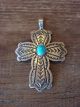 Navajoi Indian Sterling Silver Turquoise Cross Pendant by Arnold Blackgoat! Hand Stamped!