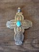 Navajoi Indian Sterling Silver Turquoise Cross Pendant by Arnold Blackgoat! Hand Stamped!