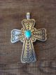 Navajoi Indian Sterling Silver Turquoise Cross Pendant by Arnold Blackgoat! Hand Stamped!