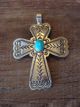 Navajoi Indian Sterling Silver Turquoise Cross Pendant by Arnold Blackgoat! Hand Stamped!