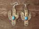 Navajo Indian Nickel Silver Turquoise Cactus Dangle Earrings - Tolta