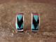 Zuni Sterling Silver Turquoise Multistone Inlay Hoop Post Earrings - Boone