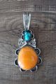 Navajo Nickel Silver Turquoise Spiny Oyster Pendant Bobby Cleveland