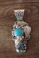 Navajo Indian Sterling Silver Turquoise Aquamarine Floral Pendant - M. Robertson