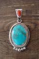 Native American Sterling Silver Turquoise and Coral Pendant - Samuel Yellowhair