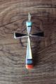 Zuni Indian Sterling Silver Inlay Cross Pendant by  Lynette Bowannie.