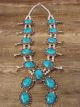 Large Navajo Nickel Silver Turquoise Squash Blossom Necklace Signed JC