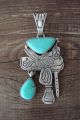 Navajo Indian Sterling Silver Turquoise Saddle Pendant - C. Johnson