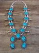 Large Navajo Nickel Silver Turquoise Squash Blossom Necklace Signed JC