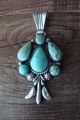 Navajo Indian Hand Stamped Sterling Silver Turquoise Pendant - Bobby Platero