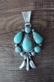 Navajo Indian Hand Stamped Sterling Silver Turquoise Pendant - Bobby Platero