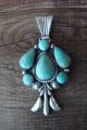 Navajo Indian Hand Stamped Sterling Silver Turquoise Pendant - Bobby Platero