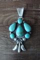 Navajo Indian Hand Stamped Sterling Silver Turquoise Pendant - Bobby Platero