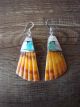 Santo Domingo Sterling Silver Spiny Oyster Turquoise Dangle Earrings by Lupita Calabaza