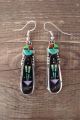 Navajo Sterling Silver Jet Turquoise Sunface Inlay Earrings - Grace Smith