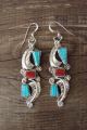 Zuni Sterling Silver Turquoise Coral Leaf Dangle Earrings! A. Locaspino