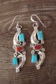 Zuni Sterling Silver Turquoise Coral Leaf Dangle Earrings! A. Locaspino
