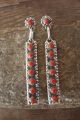 Zuni Indian Sterling Silver Coral Bar Post Earrings - L Kiyite